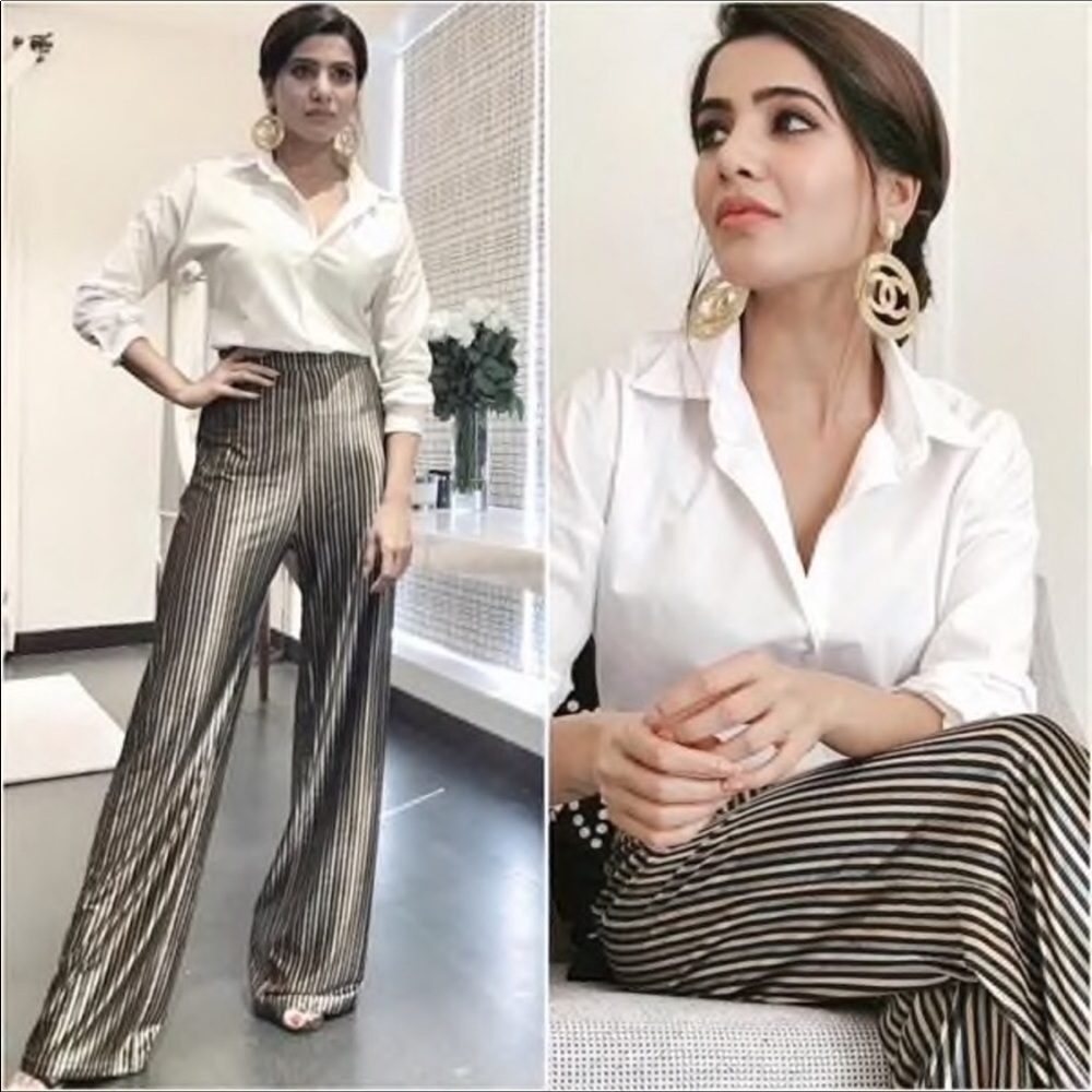 Zara Black and White Striped Wide Leg Pants